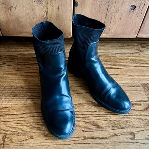 Zara Vegan Leather and Textile Sweater Boots, Women’s, Black, 9.5/41